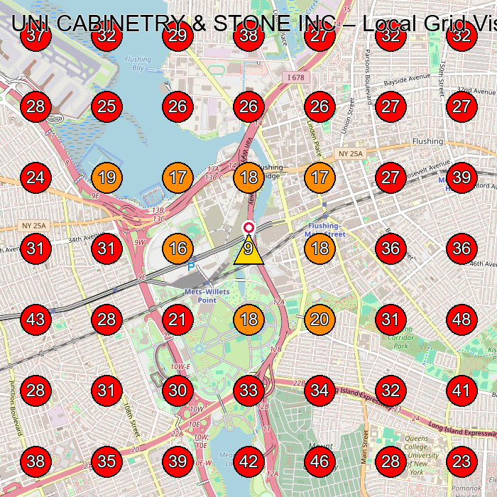 UNI CABINETRY & STONE INC GeoGrid visibility map for Cabinet Maker in Flushing
